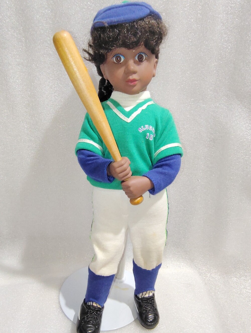 Vintage 1991 Avon Tender Memories Batter Up Baseball Girl Doll 13” w Bat & Stand